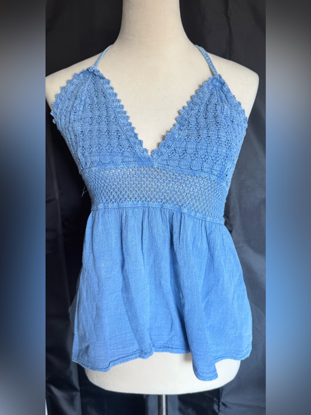 Light Blue Crochet-Detail Strapless Tank Top
